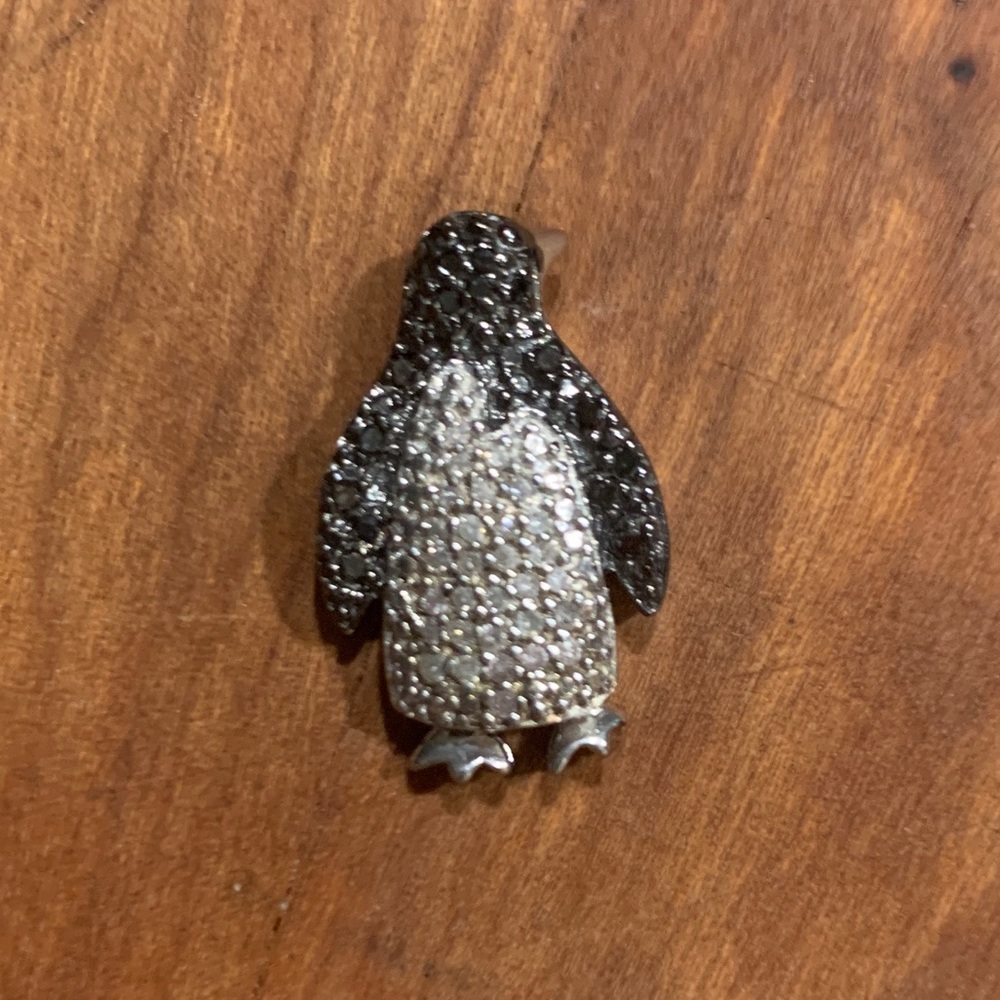 Black and White Diamond Penguin Pendant